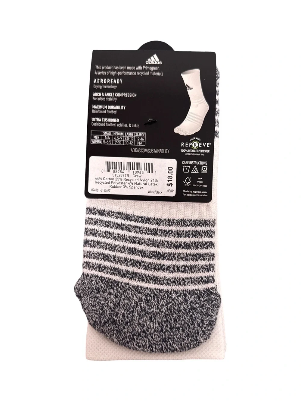 adidas 5-Star Team Crew Athletic Socks - White with Black Logo Medium